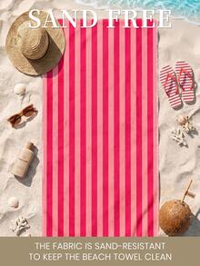 1pc Pink Striped Fashionable Beach Towel, Super Absorbent Soft Comfortable Microfiber Material, Lightweight Portable, Wind/Sun/Sand Resistant, Suitable For Summer Travel & Vacation, Available In 35*75cm Small Size Or 150cm+ Large Size - Multicolor - View 8