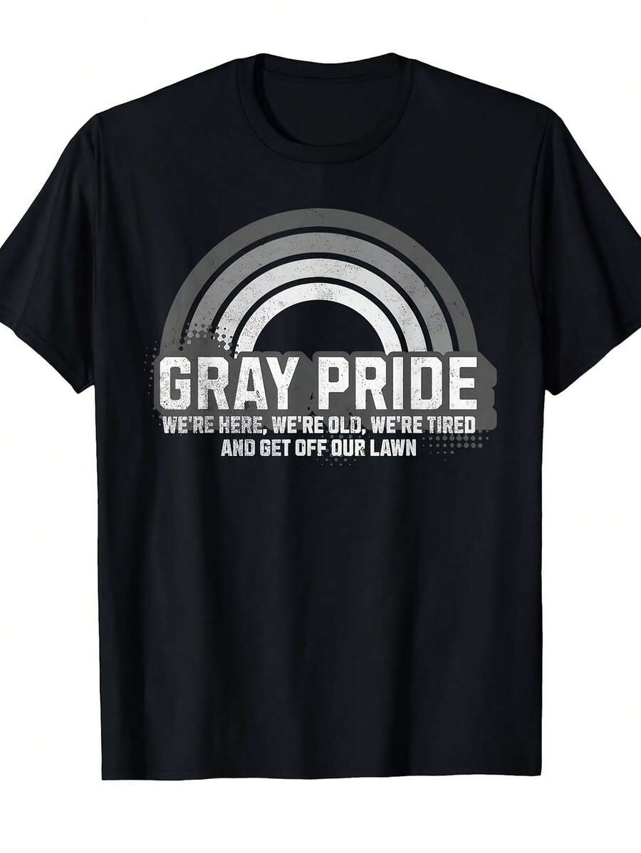 Camiseta divertida y con humor, con el eslogan "Estamos orgullosos de estar aquí, somos viejos, no estacionen en nuestro césped", diseño a cuadros grises, cuello redondo, camiseta casual de manga corta, adecuada para el humor y advertencias sobre cortacéspedes, lavable a máquina, camiseta gráfica vintage, camiseta a la moda, adecuada para primavera y verano. Una camiseta de manga corta ideal para el hogar, uso diario, fiestas y viajes-perfecta como regalo para amigos o familiares. - Negro - Ver 1