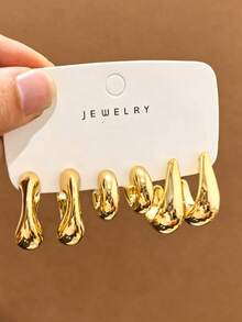 9件套金色金属耳环 2026新款 奢华优雅（水滴形/花朵形/郁金香形/多件套）小众百搭优雅耳环套装 - 金色 - 查看 4