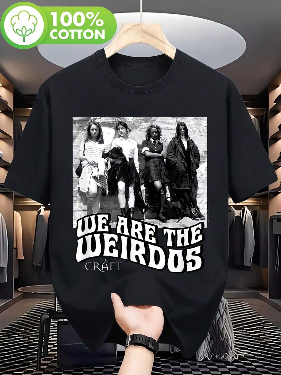 Camiseta Unisex de la Película The Craft Groovy Weirdos, Estilo Retro de los 90, con Gráficos de la Película, Cuello Redondo Suave para Fans, Estampado Duradero, Ropa Casual, Color Negro - Negro - Ver 1