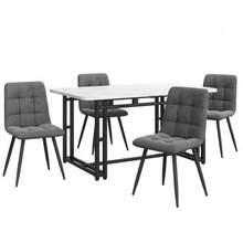 Black Dining Table 140 X 80 Cm With 4 Matching Chairs, Modern Kitchen Table And Chair Set, Dark Grey Velvet Chairs, Table With Black Iron Legs - Grey - View 3