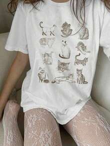 Y2K Style,  Style, The Newest Of 2026, Cute Style, Casual Style. Women's Casual Short-Sleeve Animal Print T-Shirt, Graphic Tees For Summer 180g (S-XXXL) - 白色的 - 查看 1