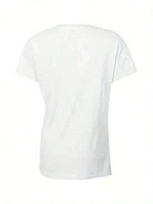 Camiseta holgada y versátil con estampado de fiesta de cumpleaños, camiseta casual de manga corta y cuello redondo para primavera y verano, nueva llegada para mujer. Camiseta casual de manga corta y cuello redondo para mujer, top de verano para mujer. Camiseta básica de algodón con cuello redondo para mujer. - Blanco - Ver 3