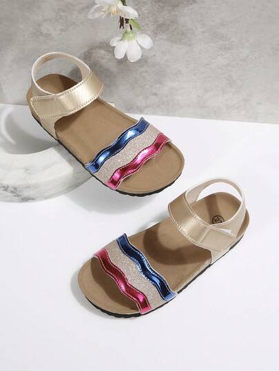 1 Pair Kids Summer Open Toe Sandals With Hook And Loop, Soft Cork Sole Arch Support, Casual & Fashionable For Boys & Girls, Suitable For Daily Wear, Outdoor, Beach, Vacation