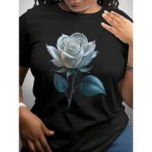 Camisetas de mujer con estampado gráfico de letras, cuello redondo, mangas cortas, tops casuales diarios de verano, moda de temporada, diseño retro, ajuste cómodo, camisa de manga corta para mujer - [Negro] - Ver 1