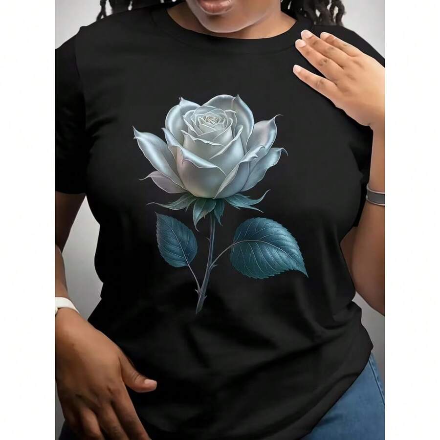 Camisetas de mujer con estampado gráfico de letras, cuello redondo, mangas cortas, tops casuales diarios de verano, moda de temporada, diseño retro, ajuste cómodo, camisa de manga corta para mujer - [Negro] - Ver 1