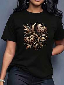 Under The RadarCamiseta de Manga Corta para Mujer con Cuello Redondo y Estampado de Doble Corazón - Blusa Casual y de Fiesta, Ideal para Fiestas y Atuendos Informales - Lavable a Máquina y Ajuste Cómodo-Vintage Street Style Unisex Loose Cotton Short Sleeve Crew Neck T-Shirt - Negro - Ver 7