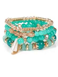 1 Set de Pulsera de Cuentas de Cristal, 4 piezas de Cuentas Surtidas al Azar - Azul menta - Ver 1