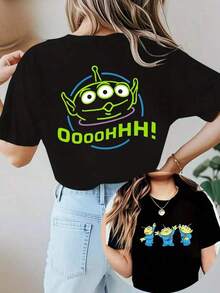 Camiseta de algodón de manga corta con cuello redondo y estampado del alienígena de  de  para mujer, adecuada para verano y primavera, camisetas de manga corta, ropa de mujer, ropa para fiestas y regalos navideños. Camiseta unisex de algodón de manga corta y cuello redondo, estilo vintage urbano, holgada. Blusas para mujer. blusas.blusas casuales para dama. - Negro - Ver 7