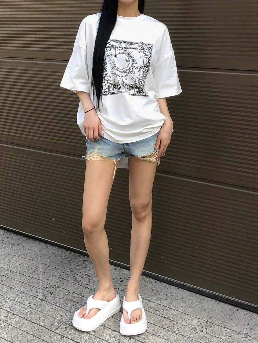 Women's Summer Round Neck Printed Loose Casual Short Sleeve Street T-Shirt-Vintage Street Style Unisex Loose Cotton Short Sleeve Crew Neck T-Shirtblusas para mujer. blusas.blusas casuales para dama. - Blanco - Ver 1