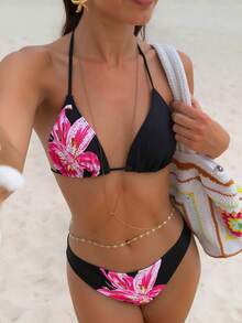 New 2026 Bikini With Print, Straps And Triangle Cup, Sexy Swimsuit For Women's Beach Vacation - FF931-RO - 查看 11