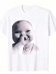 Nueva camiseta Y2K 2026Funny Niche Baby Gen Z Meme Ai Viral Giggling Ai Laughing T-Shirt Unisex'S Casual Short Sleeve Tee, Crew Neck, Perfect For Daily Wear, Christmas Gifts, Sizes S-3xl,Camisetas infantiles, artículos para el Día de San Valentín, conjuntos para padres e hijos, camisetas con temática del Día de San Valentín, camisetas estampadas para hombres y mujeres, camisas, camisetas con emojis populares. - Blanco - Ver 7