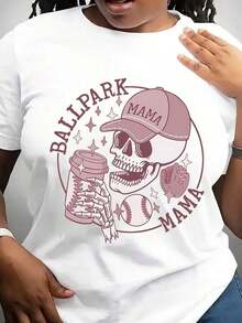1 camiseta gráfica de béisbol para mujer - Camiseta casual de manga corta con estampado de calavera y bate de béisbol, camiseta suave de cuello redondo para mamás, regalos de cumpleaños y Día de la Madre, ropa lavable a máquina para todas las estaciones. - Blanco - Ver 6