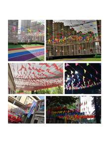 1 Set 100m 150pcs Colorful Triangle Bunting Flags, Party Atmosphere Decor! Rainbow Color Triangle Flags, Using Red, Pink, Yellow, Green, Sky Blue And Other Bright Colors, Multiple Size Options, Moderate Flag Size, Hanging With Staggered Arrangement, Instantly Lighting Up The Scene. Durable And Wind-Resistant Material, Reusable, Suitable For Birthday Parties, Wedding Celebrations, Opening Events, Holiday Decorations - Pennant - View 7