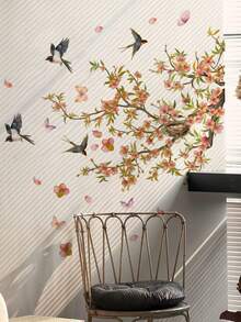 Fresh Watercolor Flower Branch Wall Stickers, Cherry Blossoms, Cute Rabbits, Swallows, Butterflies Optional, PVC Waterproof Self-Adhesive Paper, DIY Wall Decoration For Bedroom, Living Room, Spring Flowers - Wall Stickers - View 13