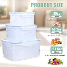 3件套大号冰箱水果保鲜盒 - 防漏食品储存盒,带可拆卸滤网 - 可用洗碗机和微波炉 - 保鲜盒,适用于水果、蔬菜、浆果、肉类等,保持新鲜 - 查看 4
