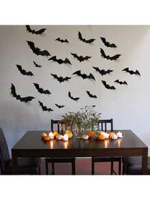 60 piezas/Set Decoración de Halloween Murciélagos 3D de PVC Negro - Pegatinas de Pared de Terror - Opción Ideal para Celebración de Halloween y Artículos Únicos - Multicolor - Ver 10