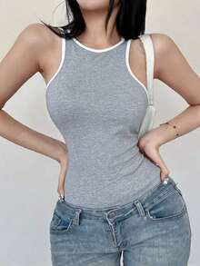 Body ajustado y sexy con ribete de color contrastante para mujer - Gris Claro - Ver 3