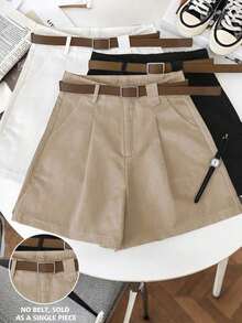 Pantalones cortos versátiles y casuales para mujer, pantalones cortos blancos de pierna ancha para ropa universitaria - Marrón Mocha - Ver 4