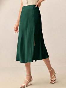 Falda A-Line de color café, elegante y moderna para el día a día, con estilo retro de los 90, adecuada para Navidad, Año Nuevo, San Valentín, fiestas, playa, graduación, moda, carnaval, vacaciones, invitada de boda, salidas, cit - Verde Oscuro - Ver 5