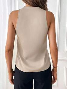 Blusas de mujer para el trabajo, de un solo color, de escote en V y sin mangas. - Albaricoque - Ver 2