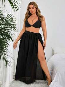 Cubrecuerpo informal con moño en talla grande para mujer, para verano y vacaciones en la playa - Negro - Ver 4