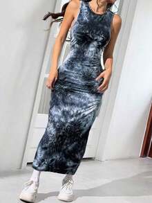 Vestido largo slim de mujer con estampado floral de verano y tirantes - Multicolor 4 - Ver 3