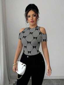 de mujer con hombros abiertos y manga corta, de moda para el verano - Gris - Ver 5