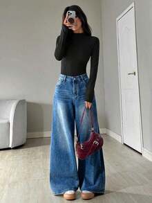 Body de mujer con cuello alto y manga larga, de uso casual - Negro - Ver 5