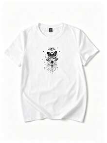 Women's Casual Single Garment, Not A 3-Piece Set. One Piece/Set Of Short-Sleeved T-Shirts Suitable For Streetwear. Oversized Crew Neck Top For Everyday Wear, Camping, Concerts, Hip-Hop, Rock, And Rap Events. Short-Sleeved T-Shirt With A Crew Neck And A Retro Spiritual Cosmos Pattern, Suitable For Spring And Summer. - 白色 - 查看 2
