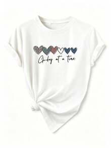 Set Of Short-Sleeved Crew Neck T-Shirts. Single Garment, Not A 3-Piece Set. 1 Piece/Set Of Short-Sleeved T-Shirts Suitable For Streetwear. Oversized Crew Neck Top For Daily Outings, Camping, Concerts, Hip-Hop, Rock, And Rap Events. Casual Summer Tops, Versatile And Fashionable For Women. - 白色 - 查看 2