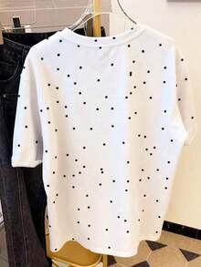 Camiseta de manga corta y cuello redondo con estampado de lunares aleatorios, un gran regalo para amigos - Blanco - Ver 2