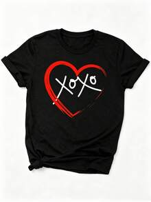 Women's T-Shirt, Single Garment, Not A 3-Piece Set, 1 Piece/Set Of Short-Sleeved T-Shirts Suitable For Streetwear, Oversized Round Neck Top For Daily Outings, Camping, Concerts, Hip-Hop, Rock, And Rap Events, Casual Short-Sleeved T-Shirt For Women, T-Shirt With Heart, Butterfly And XO Symbol Pattern Print, Women's Short-Sleeved Round Neck T-Shirt, Pure Cotton Breathable Casual Sports Top, Gift For Spring, Butterfly, Easter. - 黑色 - 查看 2