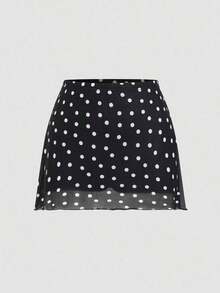 Falda corta con estampado de lunares minimalista para mujer de oficina - Negro - Ver 1