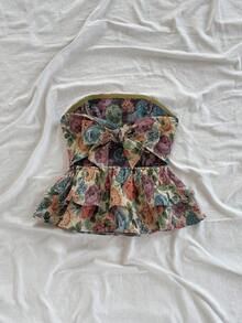 Blusa elegante bohemia y tropical sin tirantes, con hombros abiertos, espalda abierta y bajo con volantes, para mujer, ideal para uso casual, resort, playa, boda, graduación, brunch, Día de San Patricio, vacaciones de primavera, Pascua, festivales - Multicolor 2 - Ver 2
