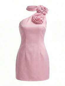 Vestido de mujer sin mangas con corte floral en los hombros, ajustado, ligero, para primavera/verano - Rosa - Ver 5