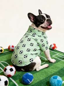 LUCKIE PAL 1pc World Cup Football Print Dog Pajamas, Casual Fashionable Pet Shirt With Buttons, Suitable For Cats And Dogs Indoor And Outdoor - Green - View 5