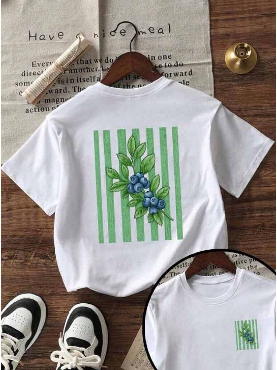 Women's Sets: Short-Sleeved T-Shirt With A Round Neck, Loose Fit, And Slogan Print. Casual Summer Style, Fashionable Everyday Wear And Vacation Wear, Suitable For Both Casual And Festive Occasions. Women's T-Shirt. White Women's T-Shirts - 白色 - 查看 1