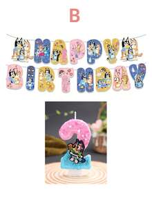 Velas con números de dos colores, azul y rosa, así como decoraciones temáticas como sets de banderines, recuerdos de fiesta, decoraciones y arreglos para fiestas de cumpleaños, decoraciones de velas para aniversario y velas decorativas para pasteles - Multicolor - Ver 15