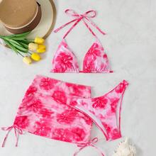 Traje de Baño de Dos Piezas para Mujer, Bikini para Vacaciones en la Playa, Traje de Baño de Tres Piezas - naranja - Ver 8