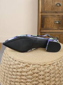 XBYASDF 2026 Nuevos Zapatos de Tacón Grueso con Punta Afilada y Correa Trasera para Mujer, Estampado Abstracto Azul Púrpura Verde, Sandalias de Tacón Alto de 3cm para Ir al Trabajo y Citas - Azul - Ver 7