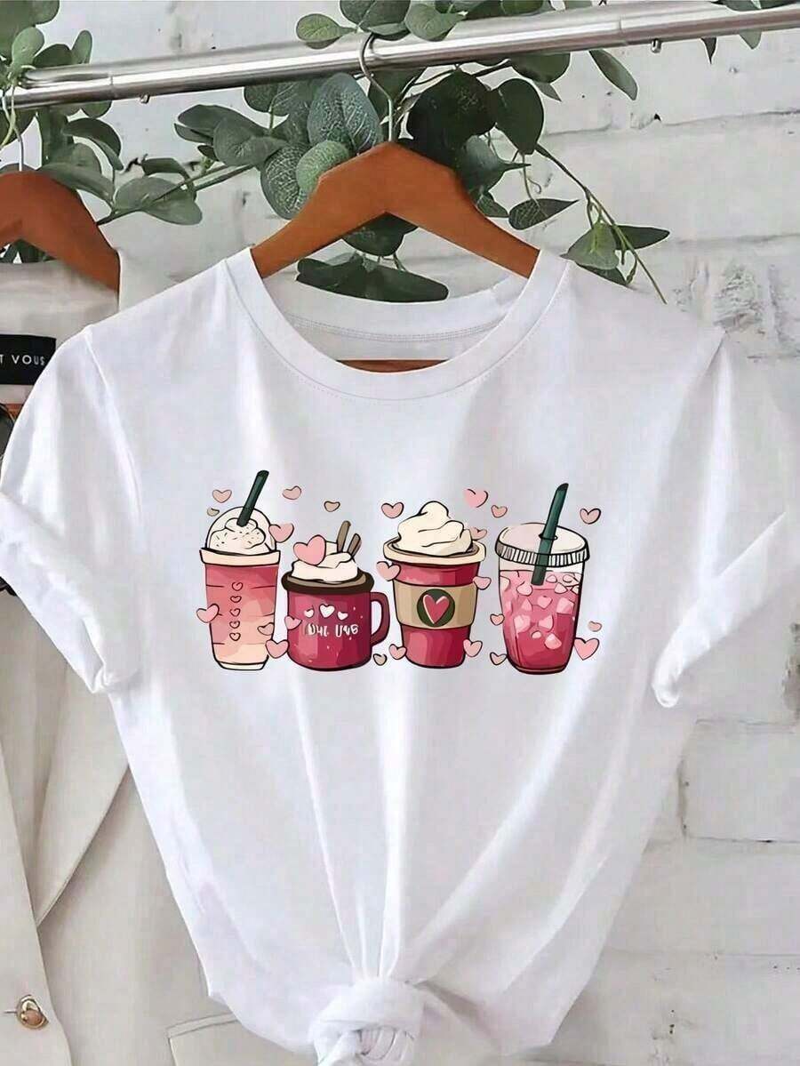 Camiseta de cuello redondo con patrón de alfabeto de Feliz Navidad, top de punto casual de verano con ligera elasticidad, camiseta de manga corta de ajuste suelto para mujeres 100% algodón suave - Blanco4 - Ver 1