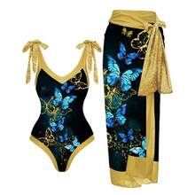 Women's One-Piece Swimsuit, Sexy Bikini With Long Lace-Up Skirt, Three-Piece Set. - 蝴蝶系列 - 查看 1