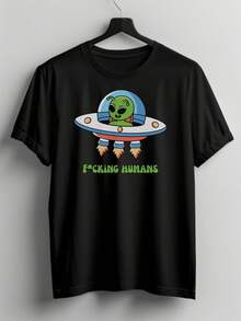 Camiseta alienígena Fcking Humans, regalo OVNI, camiseta OVNI, camiseta alienígena, UAF, camiseta alienígena extraterrestre de ufología, fanático de los extraterrestres, político alienígena. Camiseta unisex de algodón puro de 220 g, peso ideal para todas las estaciones, adecuada tanto para hombres como para mujeres. Tejido duradero de alta calidad, suave al tacto y de larga duración. Parte superior transpirable, adecuada para la ropa de otoño y de vacaciones de las mujeres. - Negro - Ver 1