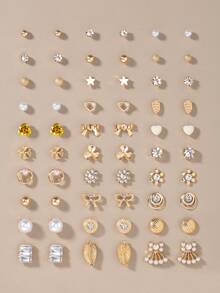 30 Pairs/Set Fashion Earrings Set, Cute Bowknot, Heart, Flower Designs, Minimalist Daily Wear, Suitable For Casual, Vacation, Outing, Dating, Photography, Delicate Earrings, Great Gift For Friends And Holidays - Yellow Gold - View 8