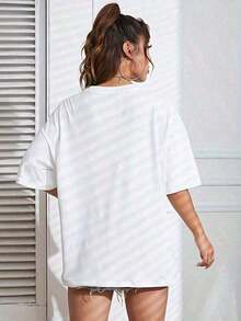 Women's Summer Casual Clothes, Short Sleeve, 1 Piece, 2026, 1 Piece For Women, Casual, Short Sleeve, Round Neck T-Shirt - Cartoon Pattern, Print, Loose Fit, Off Shoulders, Medium, Stretch, Washable, Spring/Summer, Weekend Style, Soft Texture, Exclusive, Fashion, Summer Enthusiasts, Tops, Simple, Graphic Print Tee, Casual, Mother's Day Gift - 白色 - 查看 3