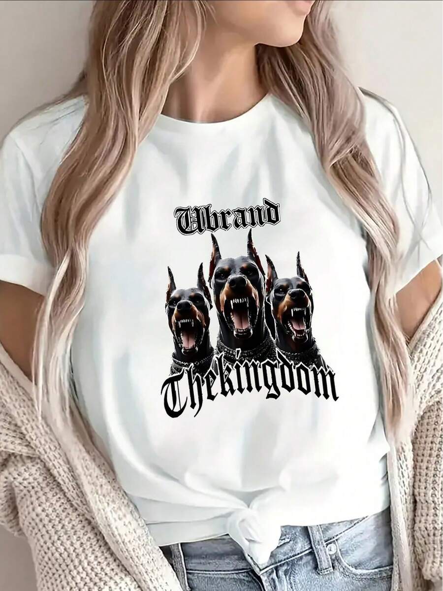 Camiseta para Amantes de Perros Doberman - Camiseta casual de manga corta y cuello redondo en blanco y negro, con un estampado estilo pastor alemán, de poliéster ligero y duradero, adecuada para el uso diario, ropa para dueños de mascotas lavable a máquina. - Negro - Ver 1