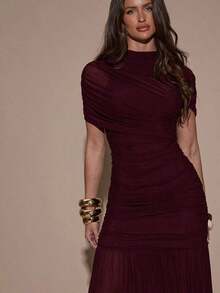 xhe X GALILEA   Vestido ajustado con pliegues elegantes, adecuado para cóctel, cita romántica, capas de otoño/invierno, fiesta, reunión formal, Halloween, Navidadxhe - Granada - Ver 5
