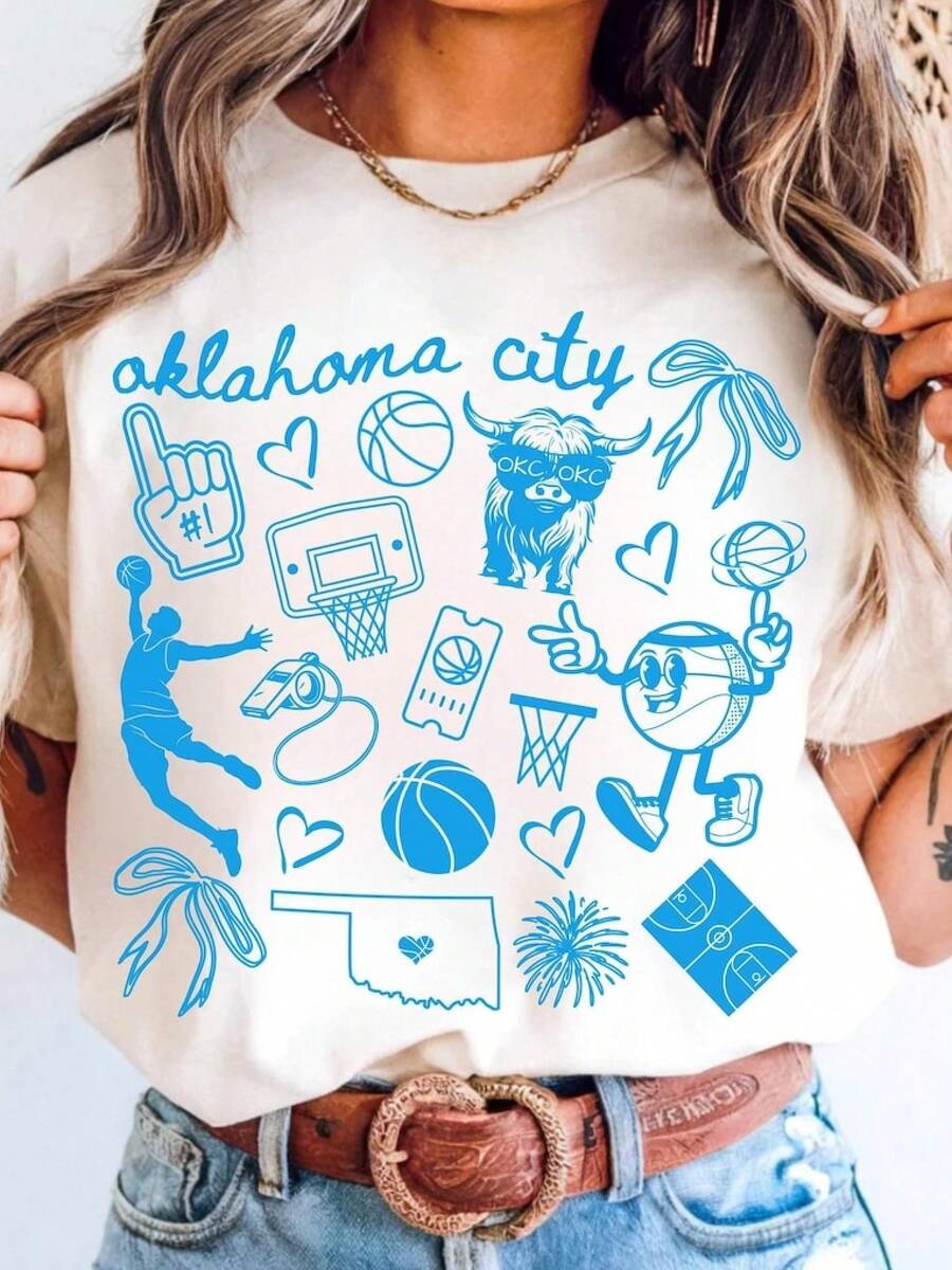 playeras de hombre camisas para hombre playera de hombre camisas de hombre ropa de hombreOKC Basketball Doodle  Shirt for her,Cute Trendy Oklahoma City OKC Game Day T Shirt,Gift for OKC Basketball Fan Gift camisa de hombre playeras playeras para hombre sudadera para hombre conjuntos de hombre y2k - Blanco - Ver 1