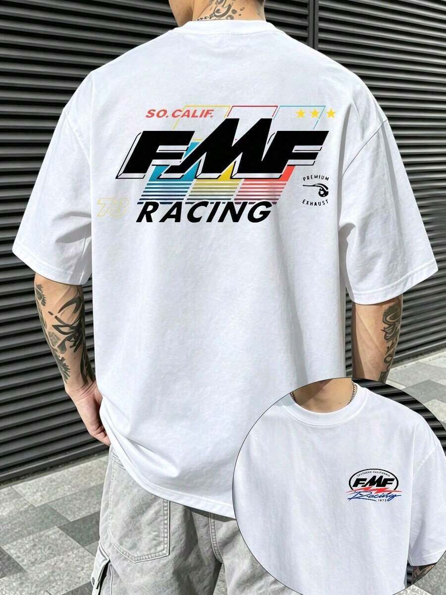 Camiseta de manga corta retro americana para hombre con estampado del equipo de carreras todoterreno H-Onda, logotipo de cabeza de toro, logotipo de patrocinador del equipo H-Onda, camiseta de manga corta de algodón puro transpirable para hombre, camiseta retro americana de manga corta para hombre, camiseta de manga corta de gran tamaño estilo motocicleta todoterreno, camiseta esencial de verano de manga corta para entusiastas de motocicletas/todoterreno, adecuada para actividades de ocio callejero americano y actividades todoterreno al aire libre en verano. - Blanco - Ver 1